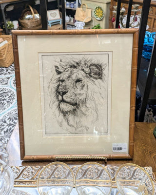 Framed lithograph, signed of a lion 1988