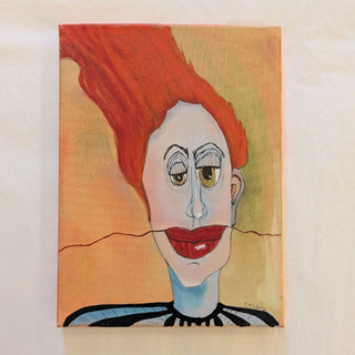 Face with Red Hair and Red Lips, Original Art by S. Tinberg, 9Wx1Dx13H
