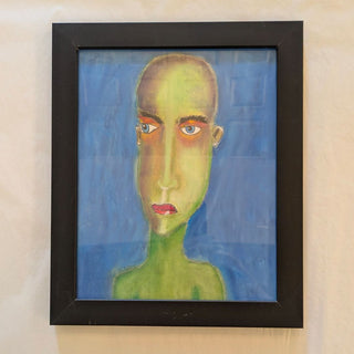 Green Face with Blue w Blue Eyes and Red Lips,Original Art by S. Tinberg, 10Wx1Dx12H