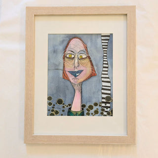 Face with Red Hair and Blue Lips, Original Art by S. Tinberg