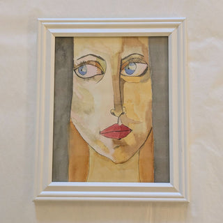 Face with Blue w Blue Eyes and Red Lips, Original Art by S. Tinberg, 10Wx1Dx12H