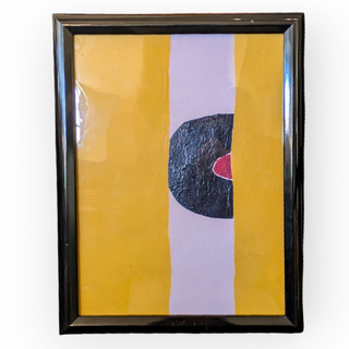 Mustard Grey and Black Half Circle Acrylic Art in Black Frame Original Art by S. Tinberg