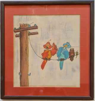 Birds on Wire Original Artwork in Frame