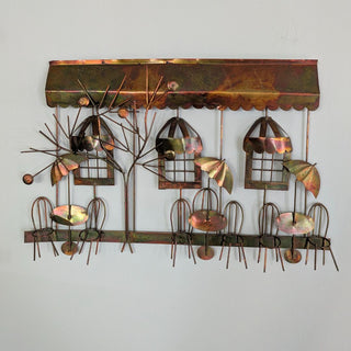 Vintage Brutalist Copper Cafe Wall Hanging, Metal Wire Sculpture
