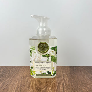 Michel Design Works Magnolia Petals Foaming Hand Soap – 17.8 fl oz decorative pump, floral fragrance, shea butter and aloe – JSQ Mercantile, La Grange IL inside Jackson Square Mall