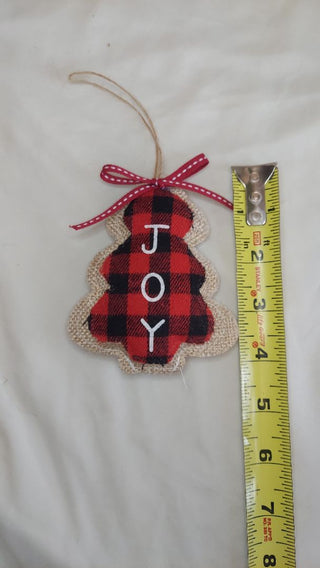 Joy Tree Plaid and burlap ornament