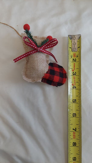 Stocking Plaid and burlap ornament