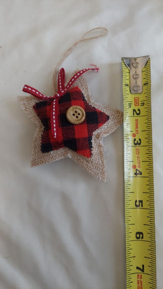 Star Plaid and burlap ornament