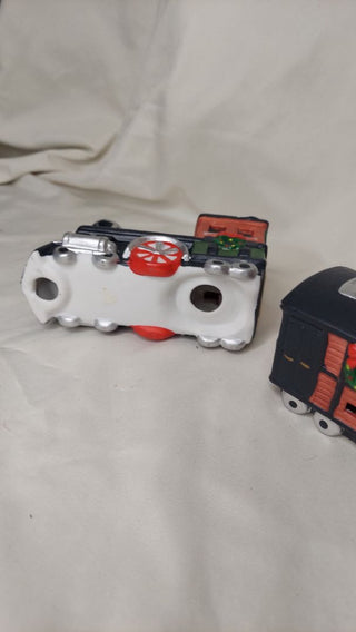 (2) Light Up Porcelain Train Set, Engine and Christmas Box Car