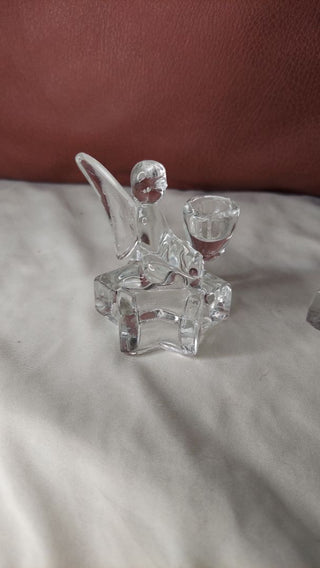 (2) Midcentury Kneeling Angels candle holder set, Bohemian Glass, Sklo Union Czech