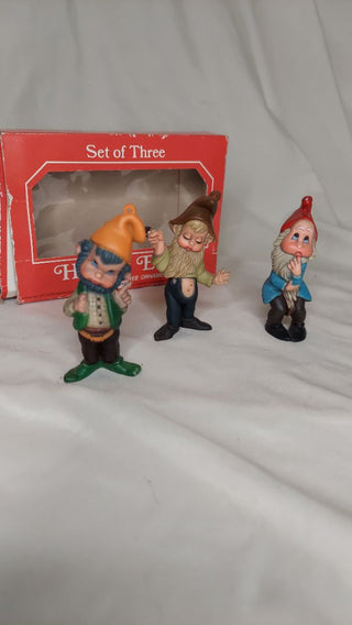 1986 Holiday Elves, hand painted tree ornaments, Made in Macau, exclusively for Emson Inc., New York  Item No. 8778 (T&M)