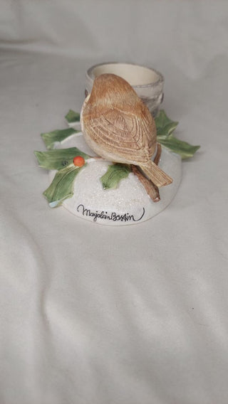 Snow Robin with Holly Berries by Marjolein Bastin for Hallmark, Tea light Candle Figurine