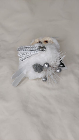 White & Silver Plush Snow Owl Christmas Decor - Ornament