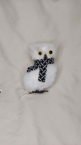 Black Scarf White Plush Snow Owl Christmas Decor - Ornament