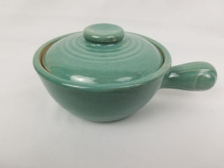 Bauer California Ring Ware Pottery Jade Handled Bowl With Lid USA