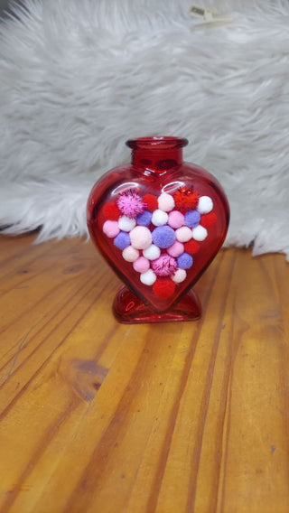 Pom pom glass Heart Vase