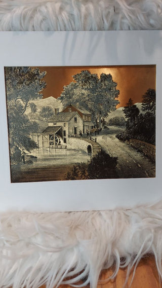 The Roadside Mill - Currier and Ives gold foil art by Metal Craft Division (T&M) AS-IS