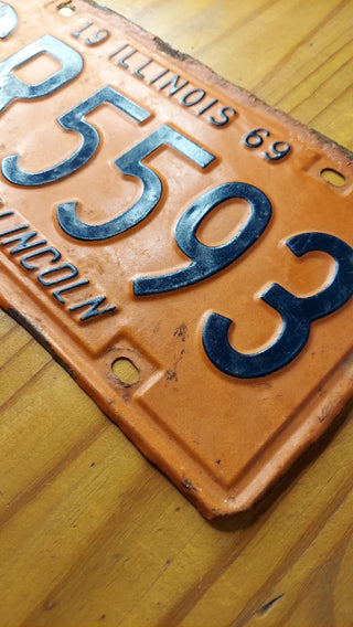 1969 Illinois License Plate, Illinois Orange and Blue