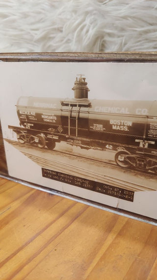 1937 railroad car photo "Monsanto - Morrimac Chemical Company" chemical train car. Custom Wood and Plexiglass Art Framed.