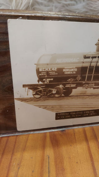 1937 railroad car photo "Monsanto - Morrimac Chemical Company" chemical train car. Custom Wood and Plexiglass Art Framed.