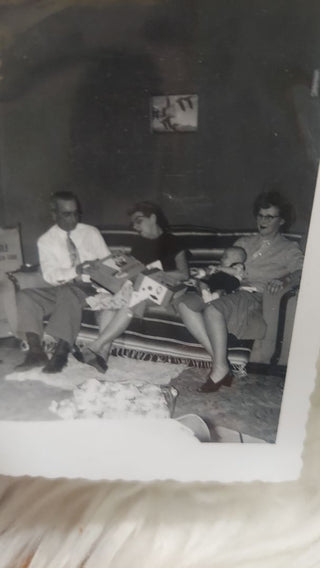 1950s Boy gets Smokey Cap Guns for Christmas! Family photography on Kodak Velox Paper