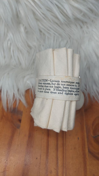 1930s tourniquet and cotton gauze wrapping, vintage first aid medical supplies