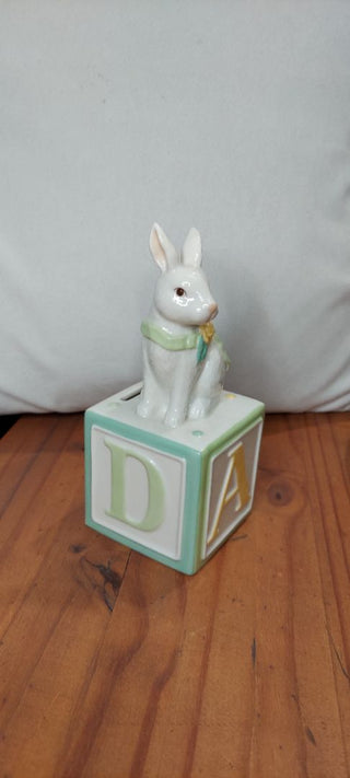 Belleek Bunny Baby Collection, porcelain Rabbit Alphabet Block Bank