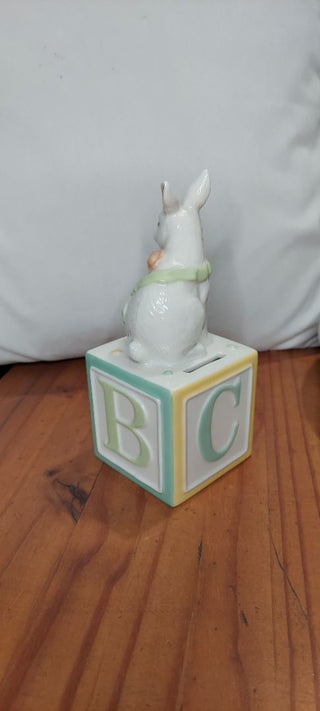 Belleek Bunny Baby Collection, porcelain Rabbit Alphabet Block Bank