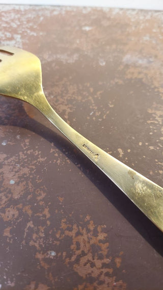 17. 1920s Regal Solid Meat Serving Fork, Wide Tines(Dirigold, Clover Backstamp) by Dirilyte-Dirigold - Goldware flatware