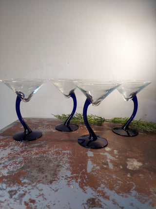 4 Martini Cobalt Swerve Cocktail Glasses by Libbey