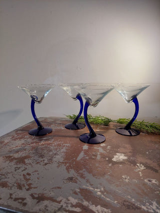 4 Martini Cobalt Swerve Cocktail Glasses by Libbey