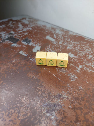 3pc set of bakelite slot machine dice. Fruit, Bar and Bell.AS-IS