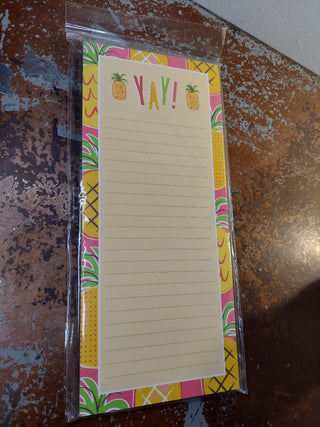 Memo Pad with Magnet Pineapple Print, 60 Sheets, 8 x 3.5 inches, Multicolor NEW