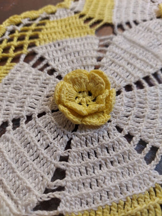 Yellow and Cream Flower Runner Crocheted Lace Wall Hanging (starched) one of a kind