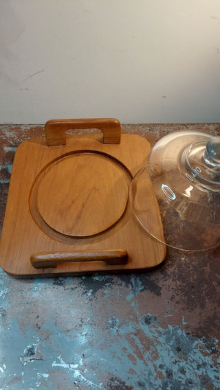 MCM Dolphin Teakwood handled cheese server charcuterie board with cloche by Lipper International
