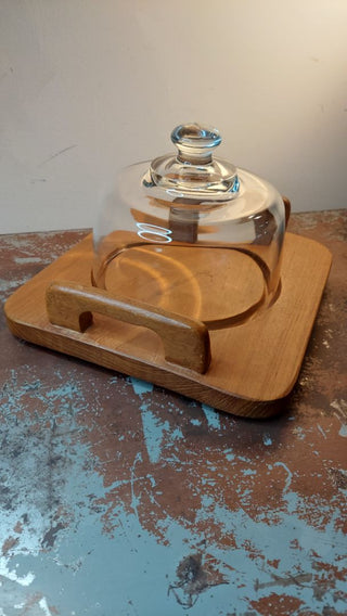 MCM Dolphin Teakwood handled cheese server charcuterie board with cloche by Lipper International