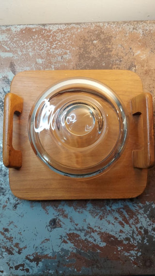 MCM Dolphin Teakwood handled cheese server charcuterie board with cloche by Lipper International