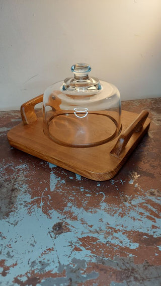 MCM Dolphin Teakwood handled cheese server charcuterie board with cloche by Lipper International