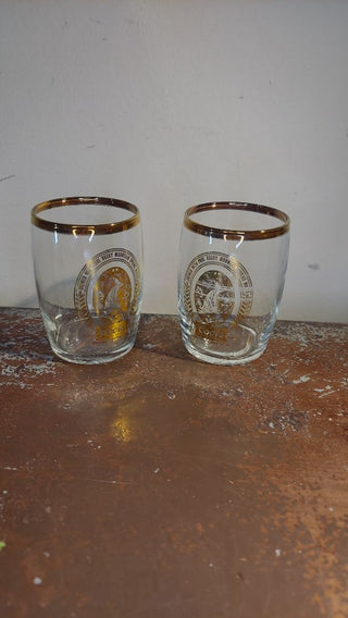 (2pc) 1959 Coors - Americas Fine Light Beer 5oz Glass set with gold detailing, Adolph Coors Co - Golden Colorado