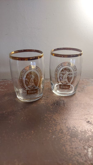 (2pc) 1959 Coors - Americas Fine Light Beer 5oz Glass set with gold detailing, Adolph Coors Co - Golden Colorado