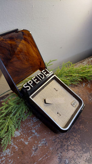 1950s "SPEIDEL" cufflink & Tie Clip - lucite plastic tortoise display case