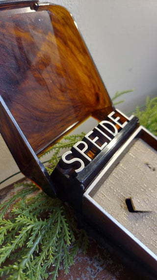 1950s "SPEIDEL" cufflink & Tie Clip - lucite plastic tortoise display case