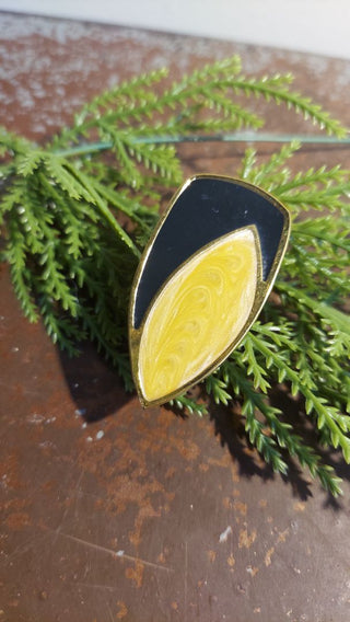Push pin - 1980s Monet Gold Tone with enamel black and gold swirl detail - Upcycled Vintage Jewelry, Custom Piece