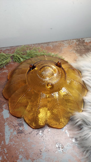 Midcentury Flower Fleather Footed Amber Art Glass Display Dish, gorgeous server too!