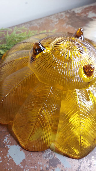 Midcentury Flower Fleather Footed Amber Art Glass Display Dish, gorgeous server too!