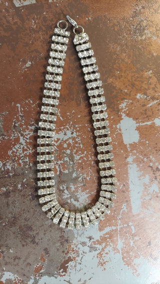 Art Deco Three Row Silver Tone Rhinestone Choker Necklace  (AS IS)