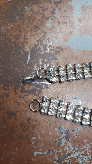 Art Deco Three Row Silver Tone Rhinestone Choker Necklace  (AS IS)
