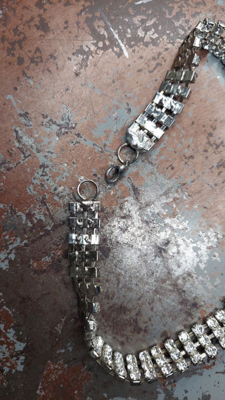 Art Deco Three Row Silver Tone Rhinestone Choker Necklace  (AS IS)