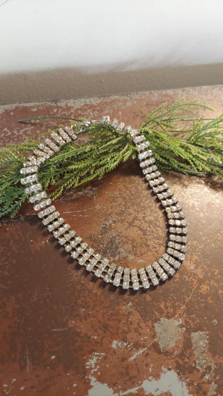 Art Deco Three Row Silver Tone Rhinestone Choker Necklace  (AS IS)