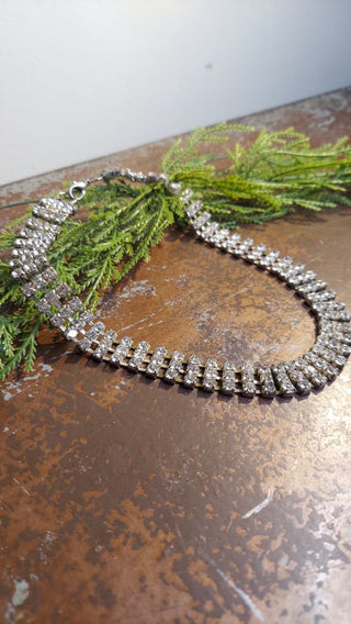 Art Deco Three Row Silver Tone Rhinestone Choker Necklace  (AS IS)